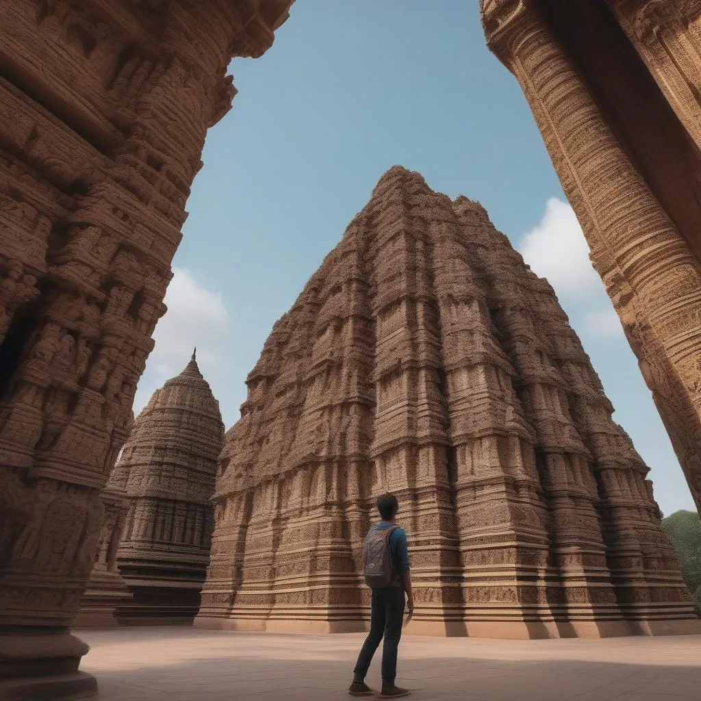 Indian traveler exploring an ancient temple