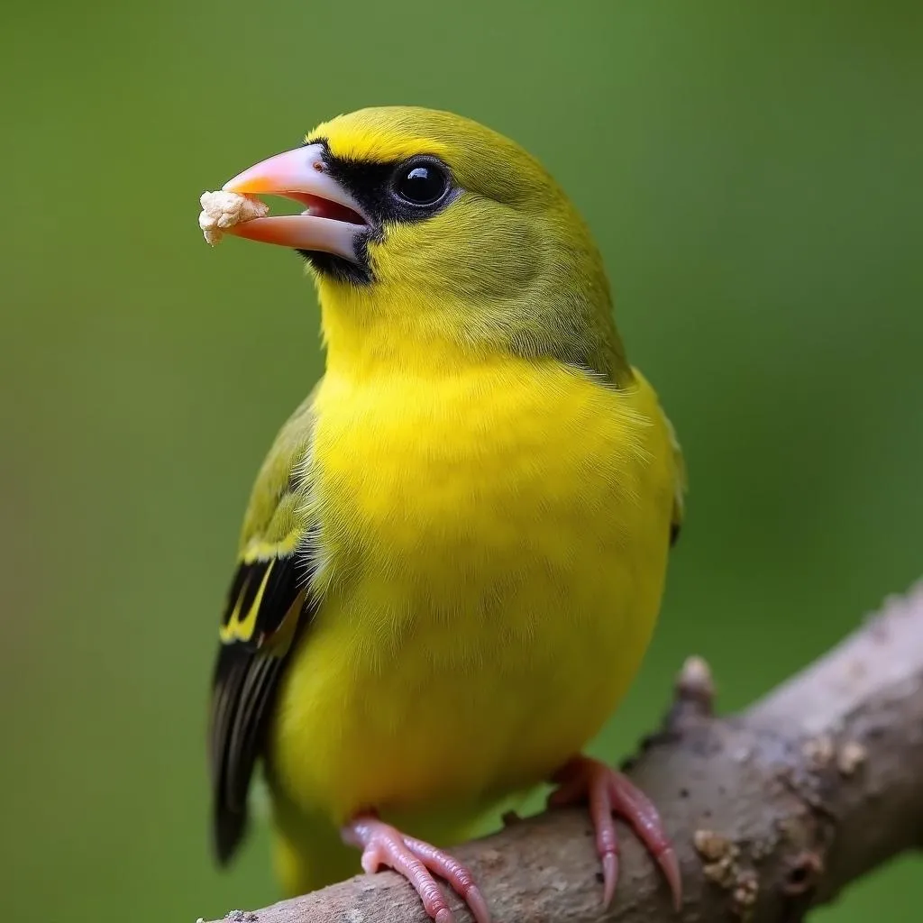 Indochinese Greenfinch perched on a branch