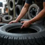 Inspecting Used Tires in Hanoi