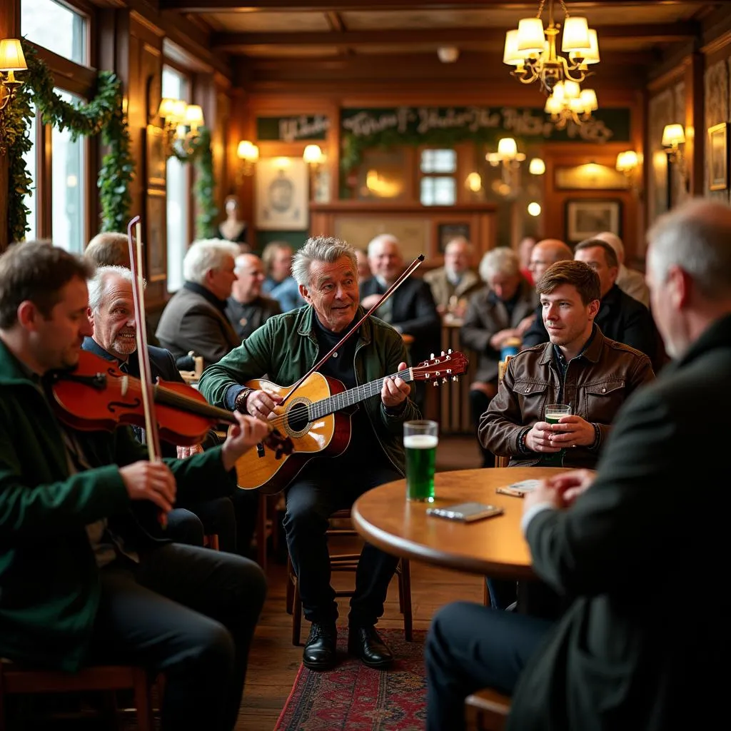 Traditional Irish Music Session in a Pub