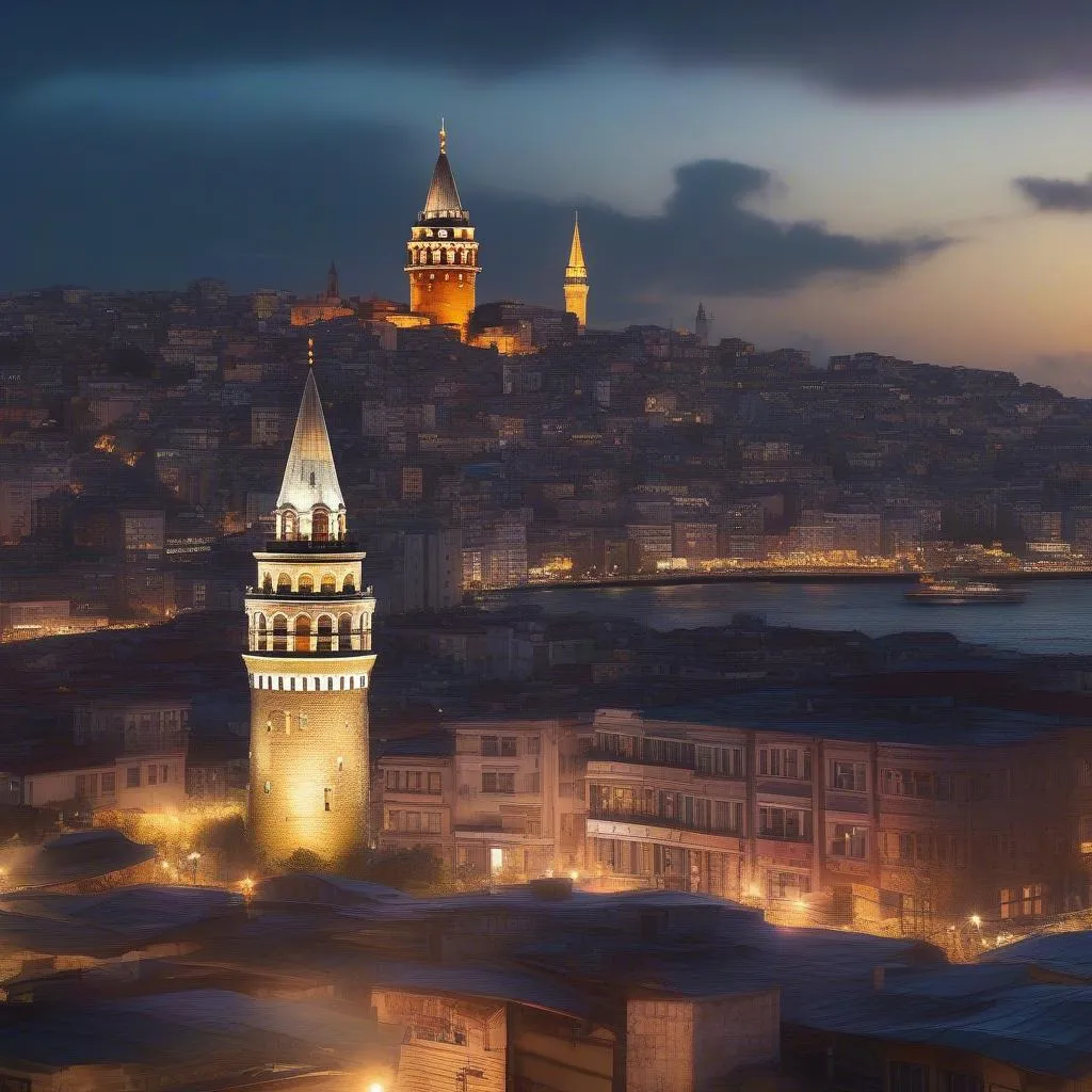 Istanbul Galata Tower at night