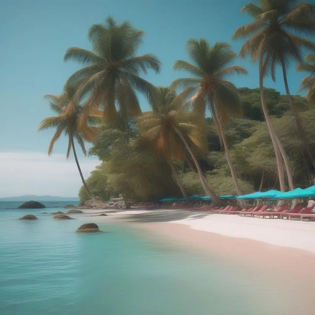 Tourists relaxing on a beach in Jamaica