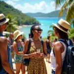 Tourists enjoying Jamaican culture