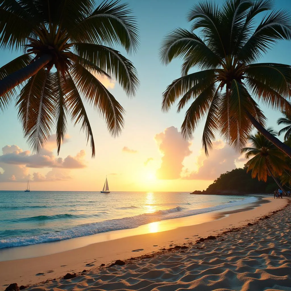 Sunset over a Jamaican beach