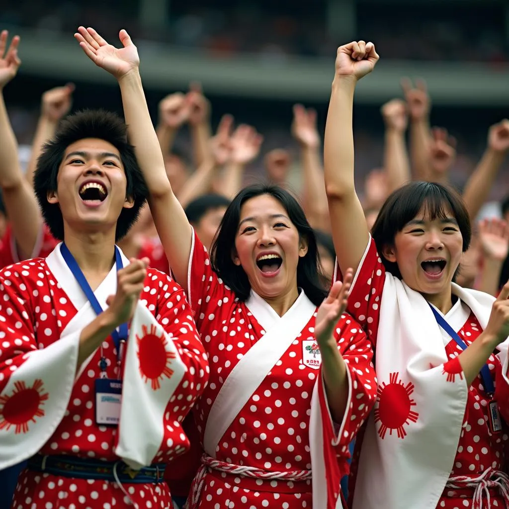 Japanese fans celebrating during 2002 World Cup