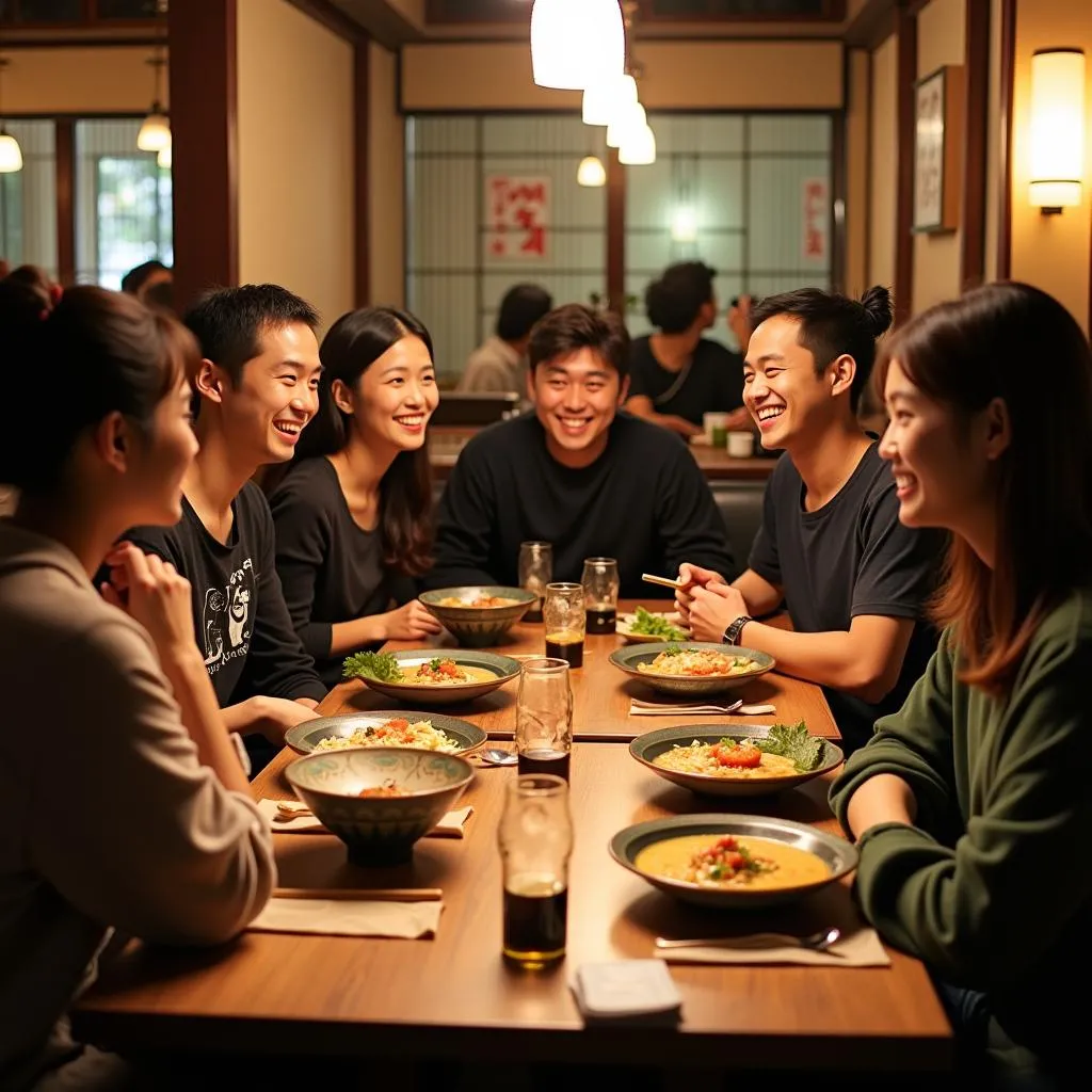 Japanese people enjoying a meal together