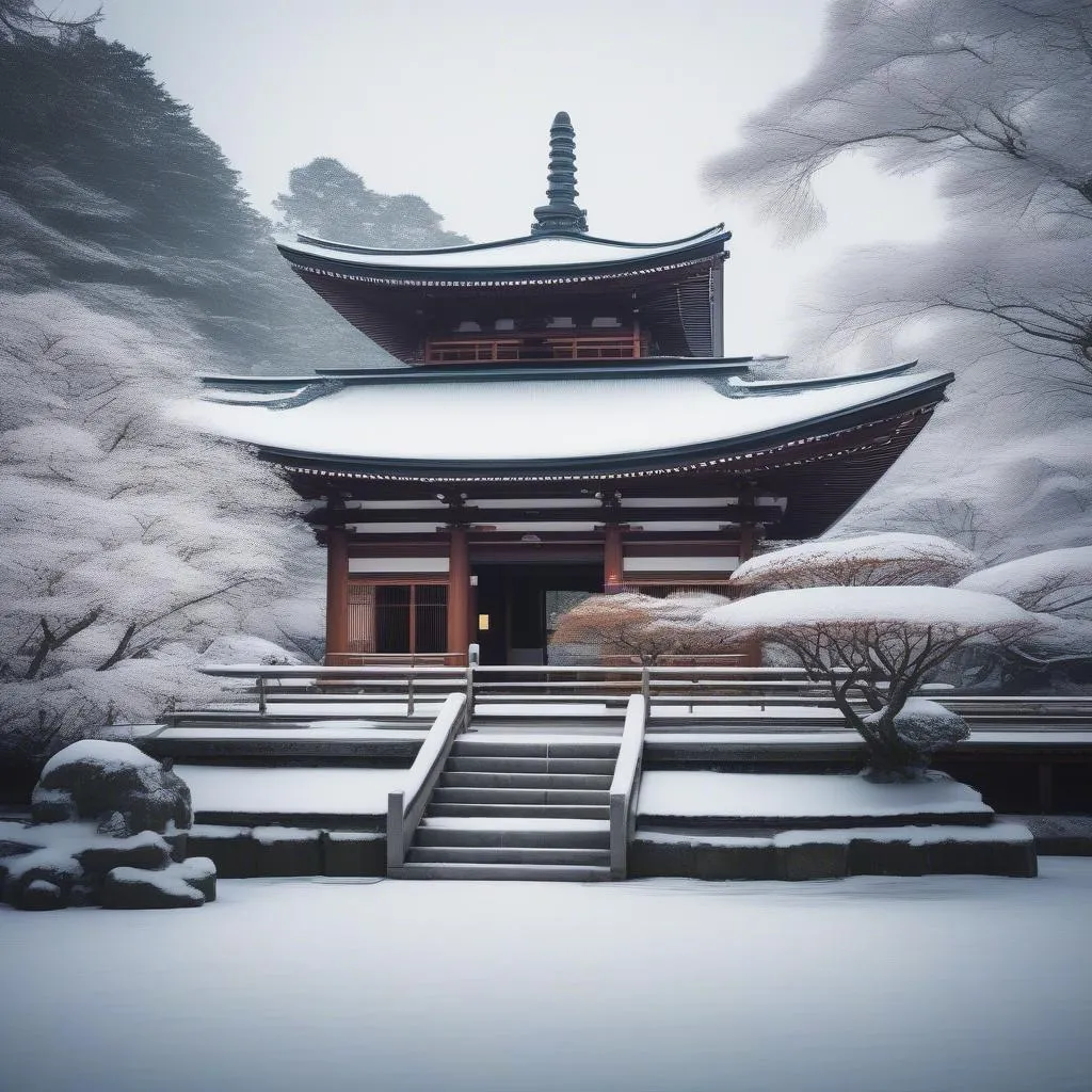 Serene Japanese Temple in Winter