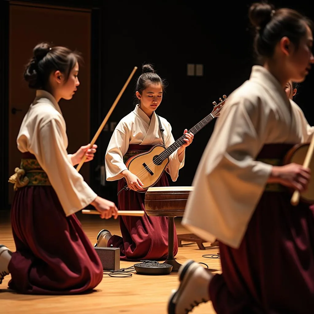 Musicians playing traditional Japanese instruments