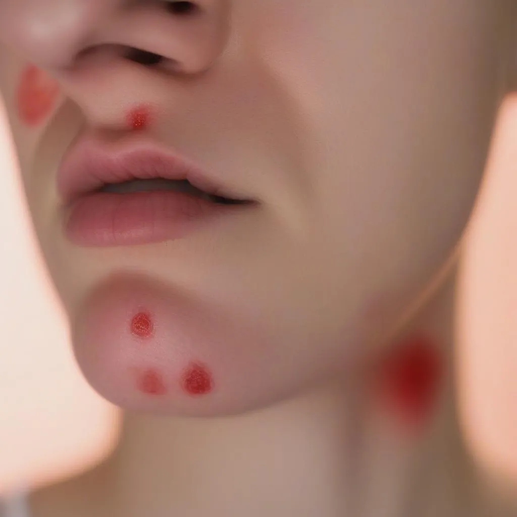 Close-up of woman's chin with hormonal acne