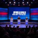 Jeopardy! contestants on stage