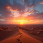 Sunset over Jordanian desert landscape