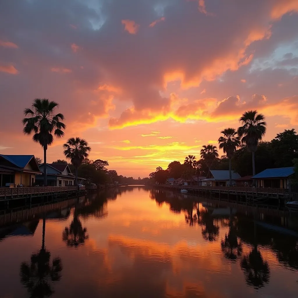 Sunset over Kampot Riverside Town