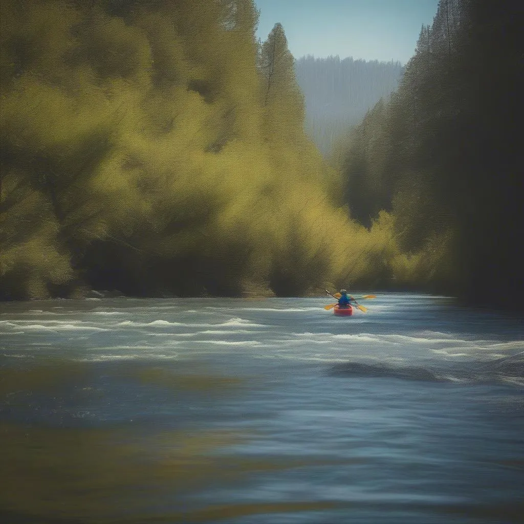 kayaker paddling upstream