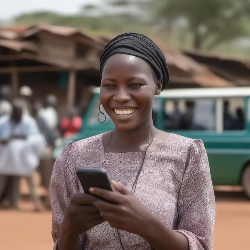 Kenyan woman using mobile phone