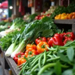 Vietnamese market with fresh vegetables