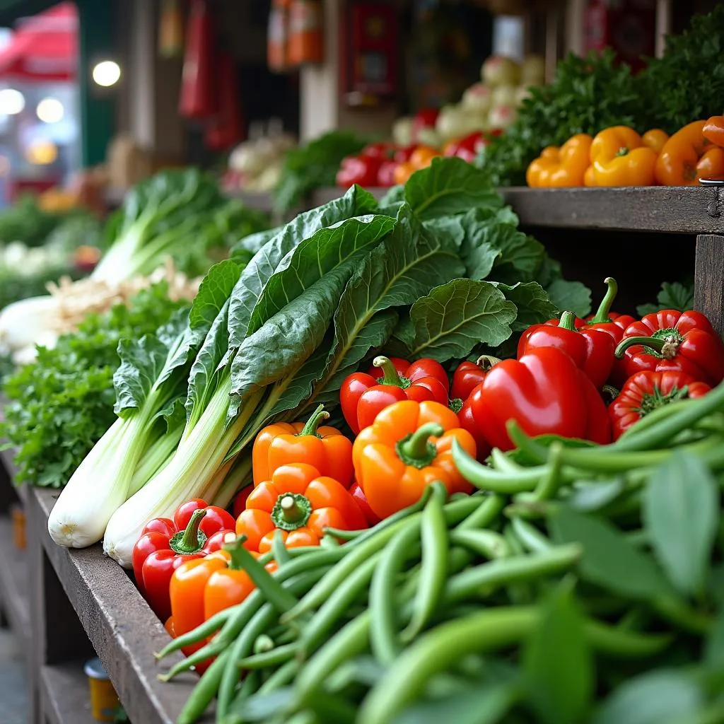 Vietnamese market with fresh vegetables