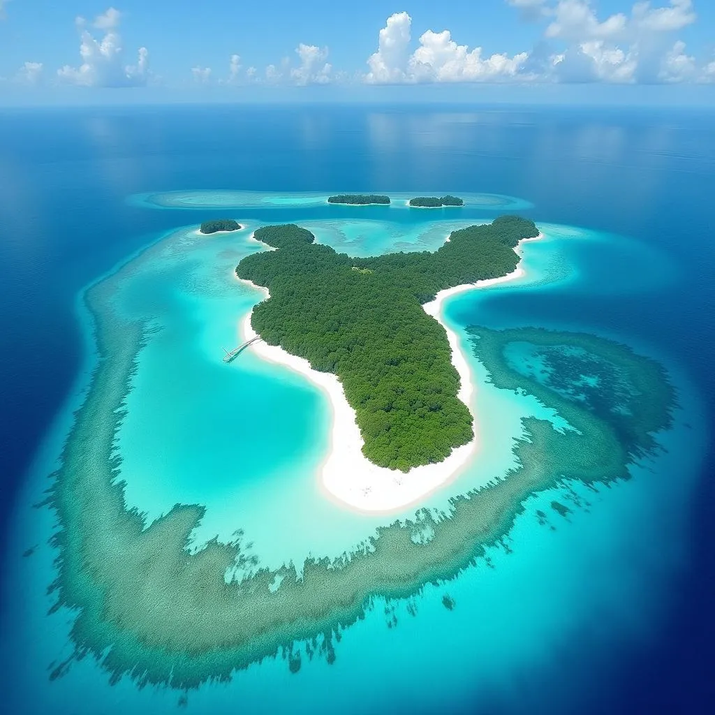 Aerial view of a pristine lagoon in Kiribati