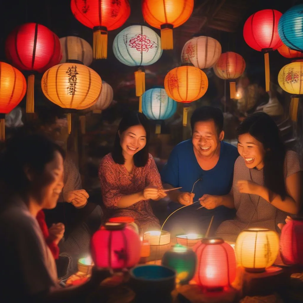 Group of people participating in a lantern-making workshop