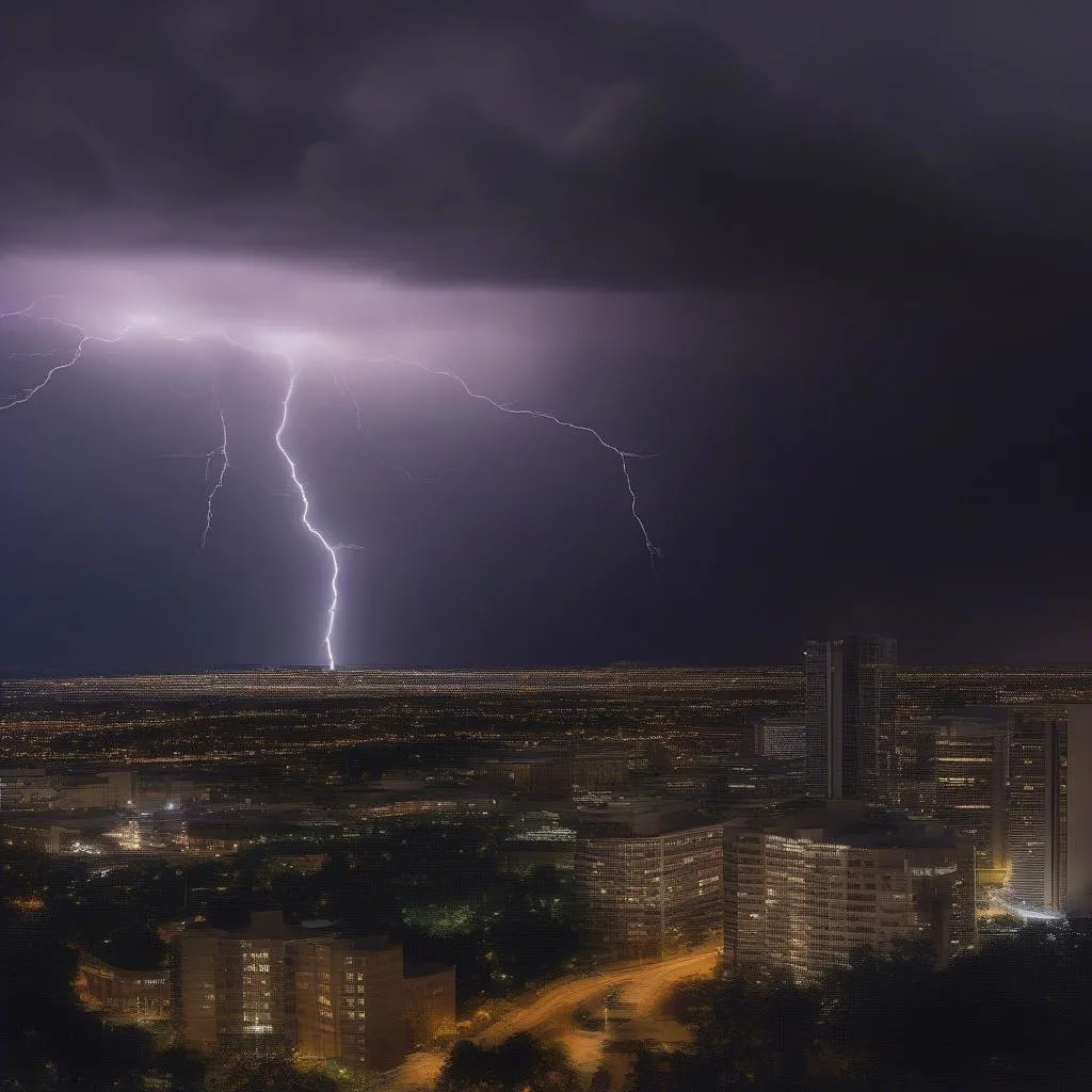 Lightning storm over a cityscape