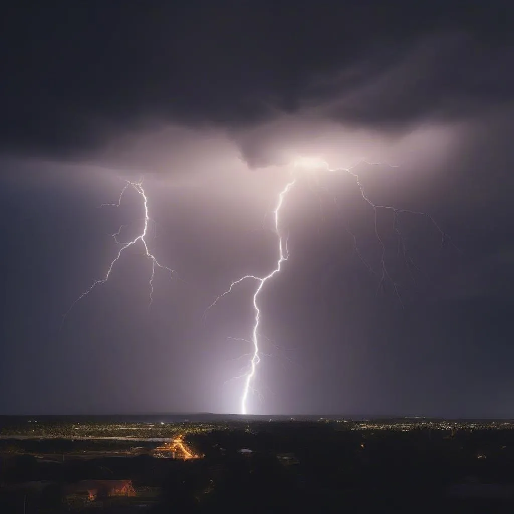 Lightning strike over sky