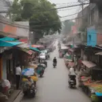 A bustling street scene in Linh Nam, Hanoi