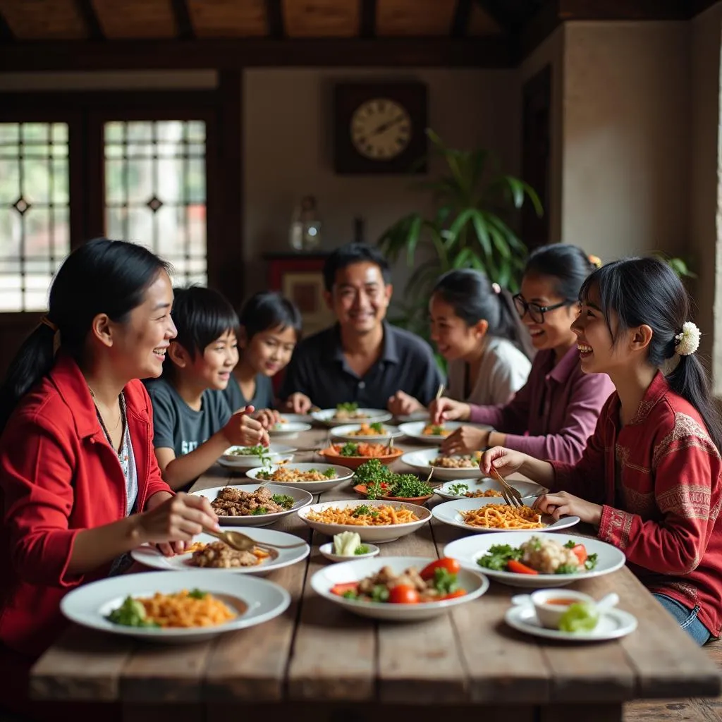 Local Family Enjoying Northwest Vietnamese Food Sapa