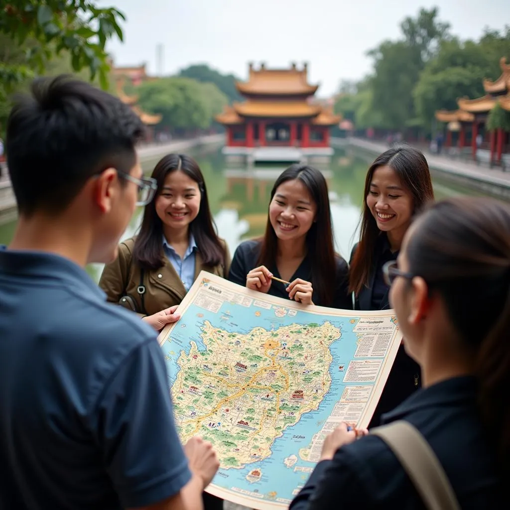 Local Guide Explaining Geomancy Map in Hoan Kiem District