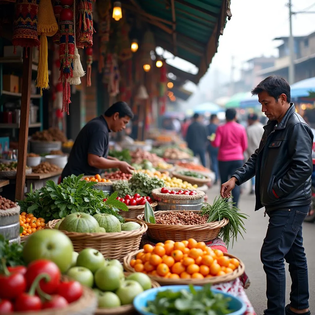 Bustling local market in Van Khe