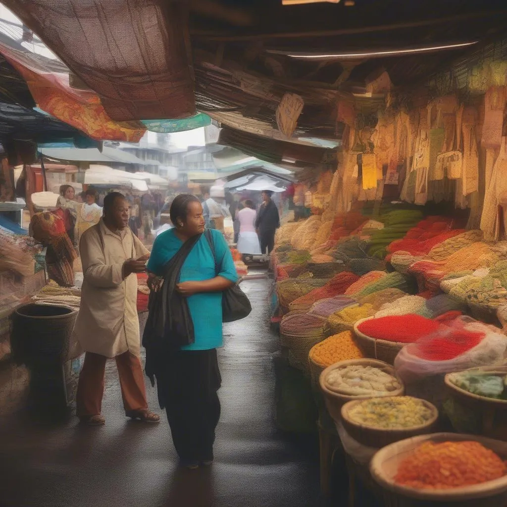 Interacting with locals at a market