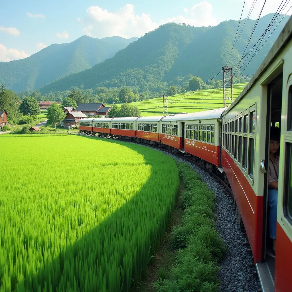 Local train journey through Japanese countryside