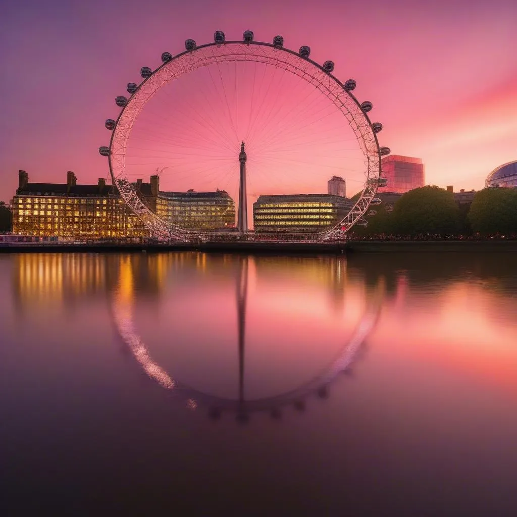 London Eye Ferris Wheel at sunset