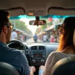 Couple Exploring Hanoi in a Rental Car