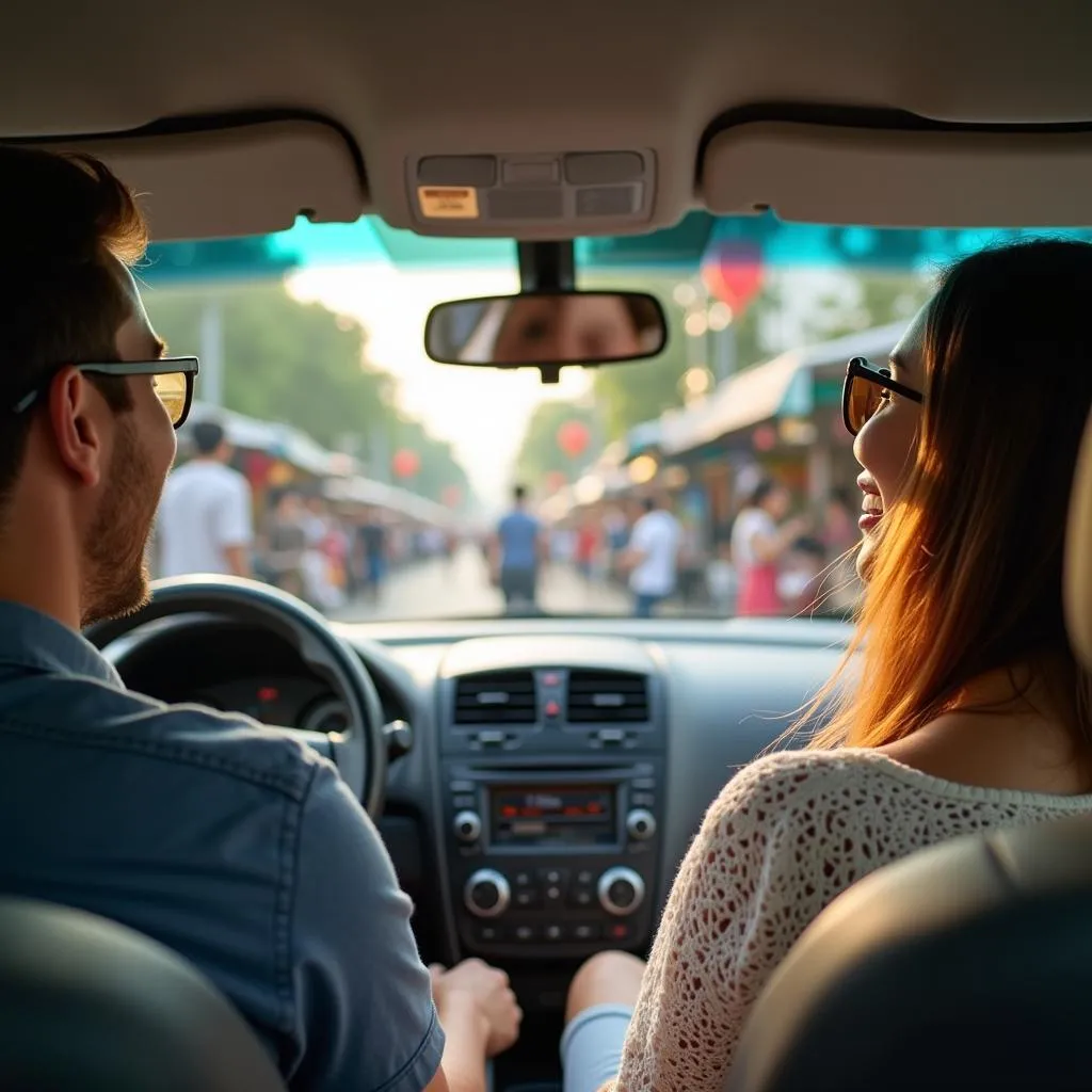 Couple Exploring Hanoi in a Rental Car