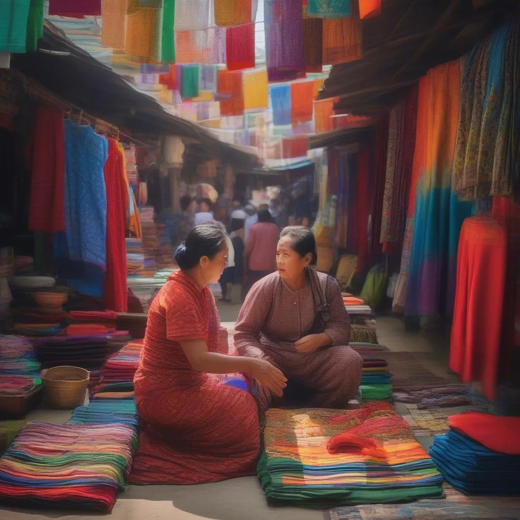 Traditional Burmese Longyi at Market