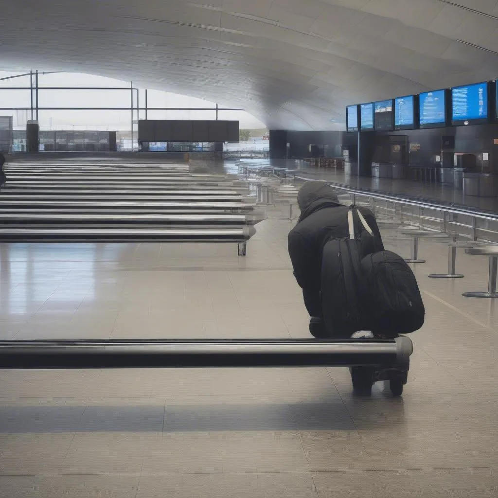 Lost luggage at airport baggage carousel