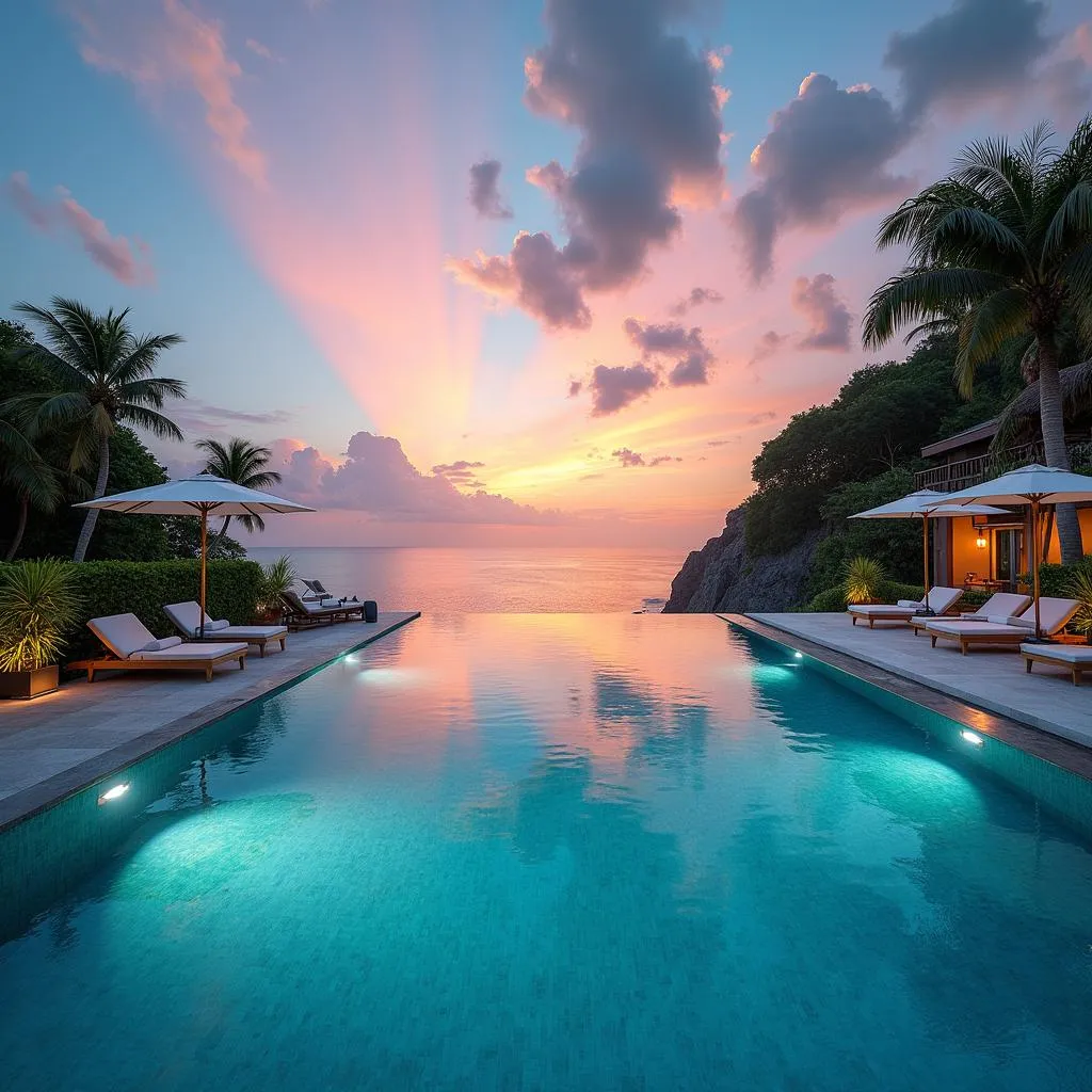 Infinity pool overlooking the ocean at a luxurious resort