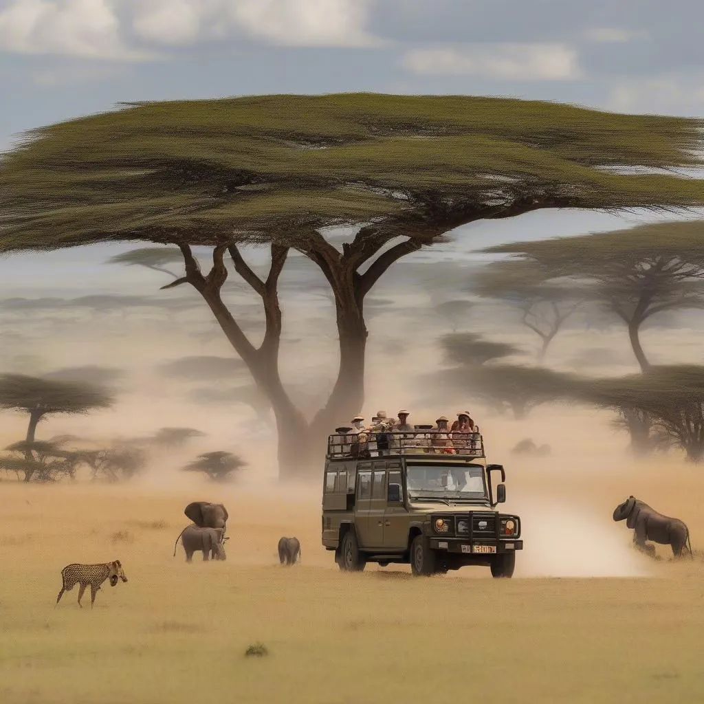 Tourists on a safari in Maasai Mara