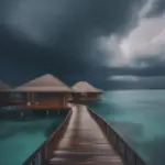 Overwater bungalow in the rain, Maldives