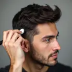 Man applying hair wax for a stylish hairstyle