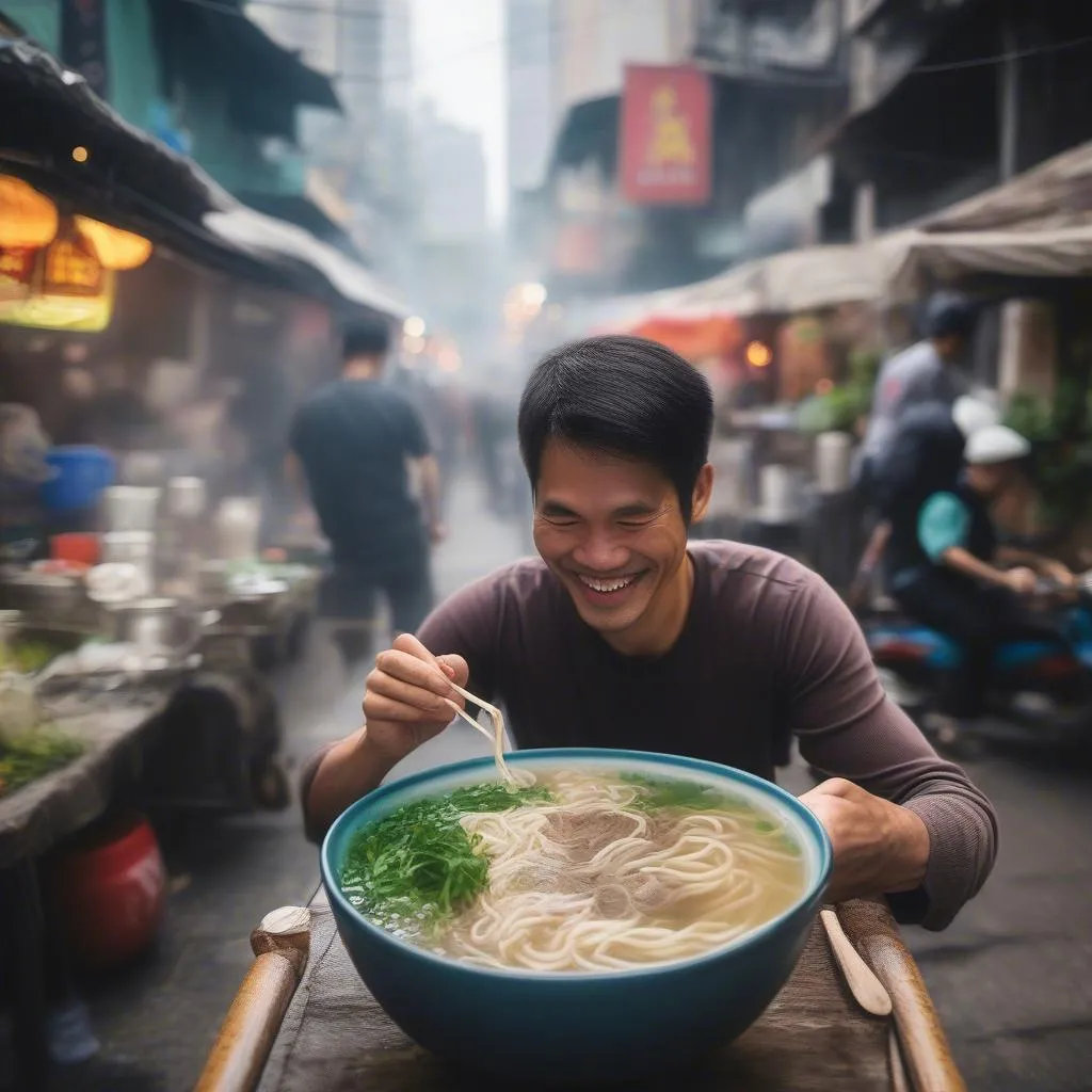 Man Enjoying Pho