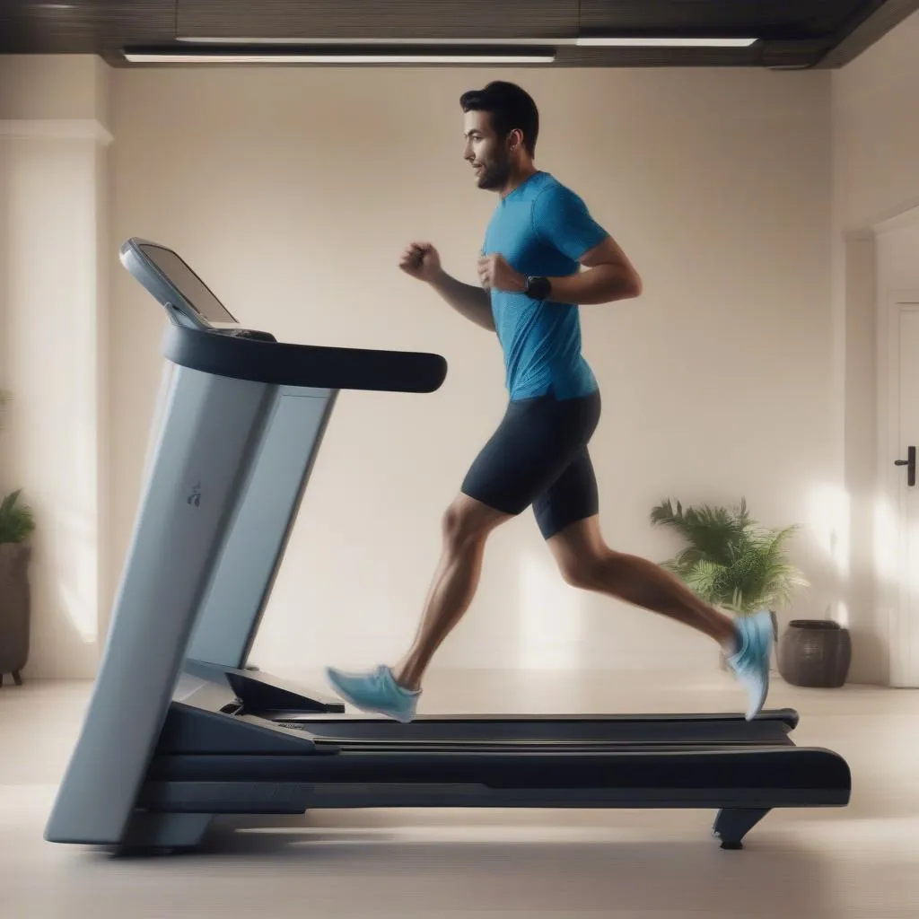 man running on treadmill with virtual running app