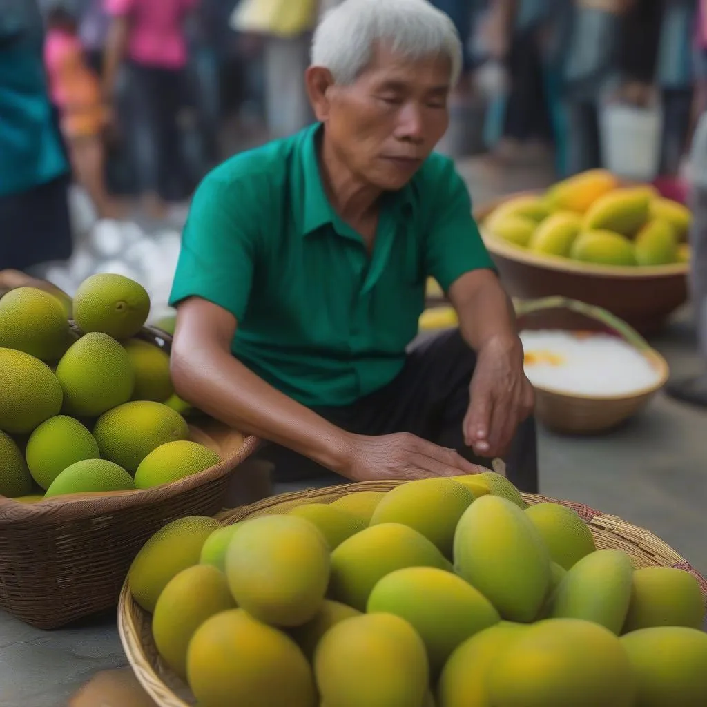 Vietnamese street food mango with salt