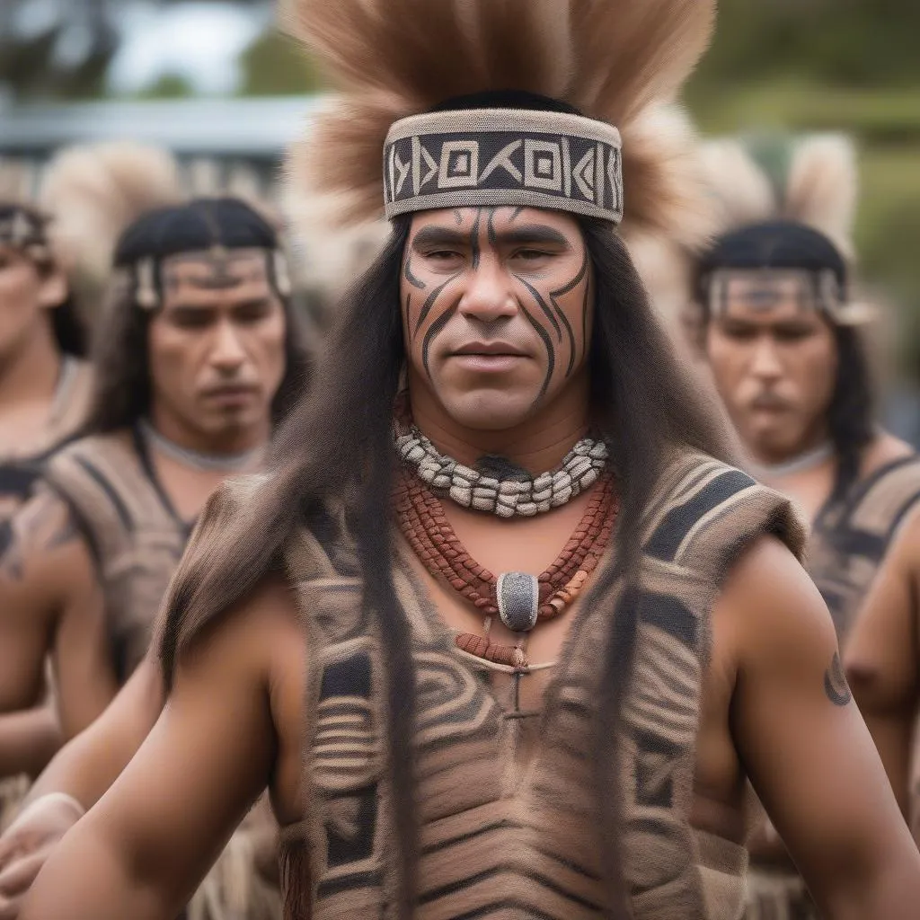 Maori people performing traditional dance