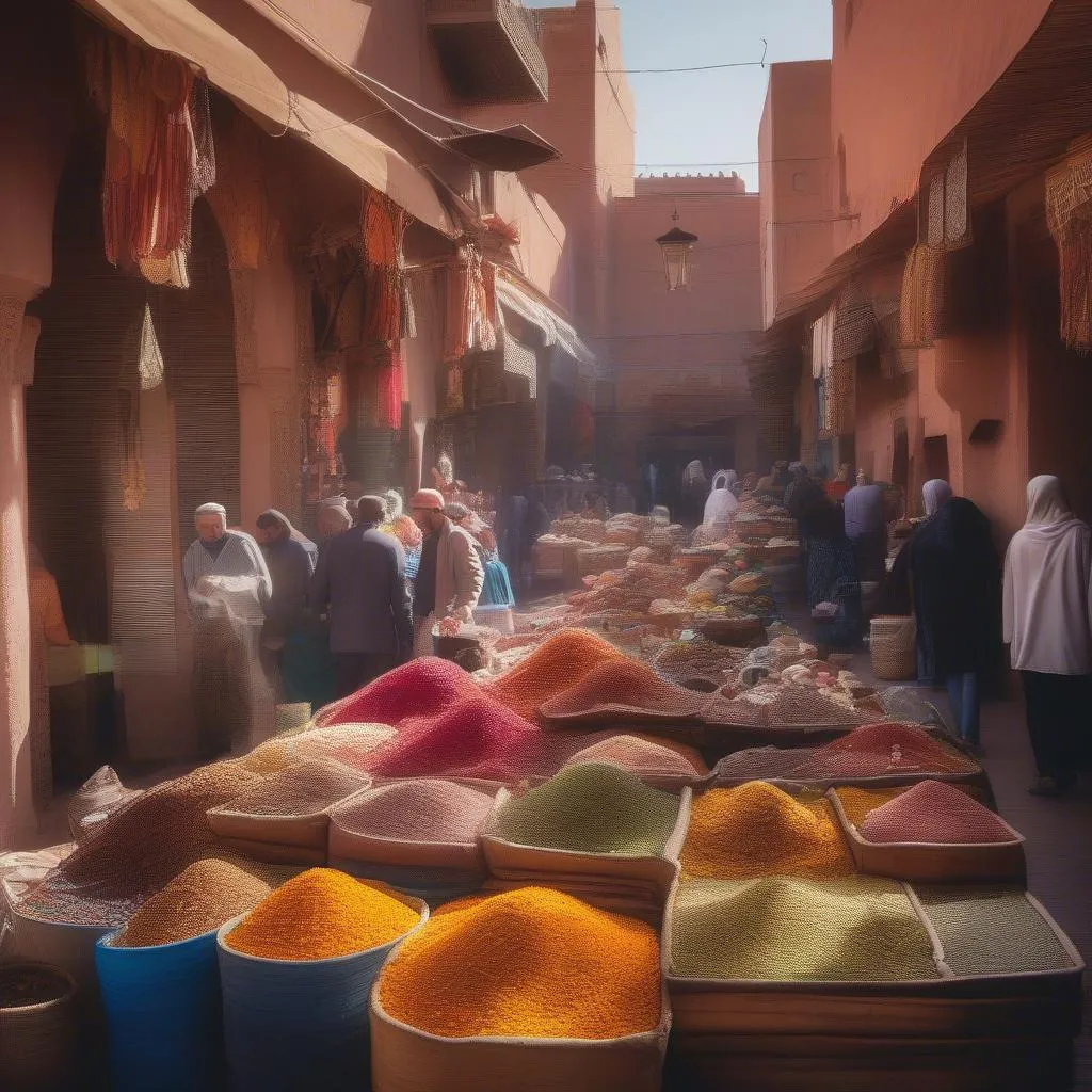 Vibrant market stalls in Marrakech