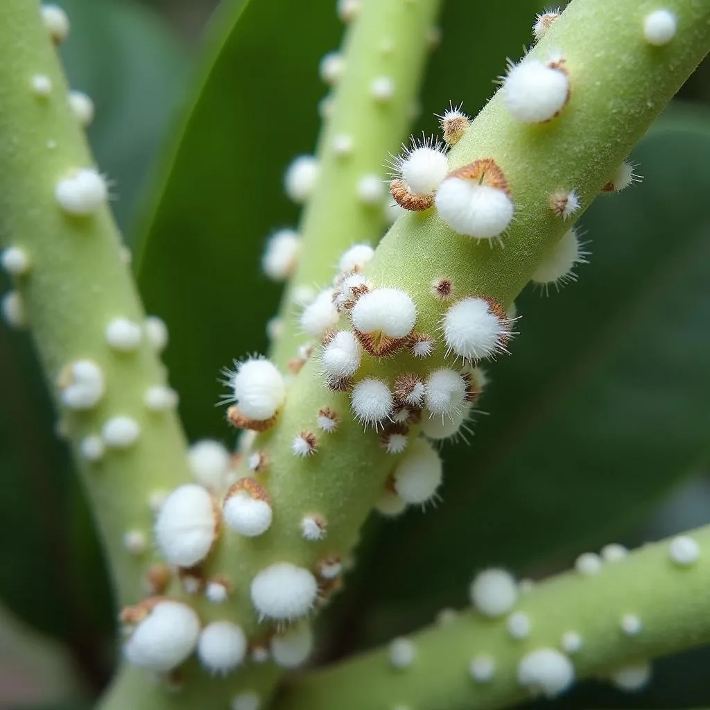 Mealybugs on an infested houseplant