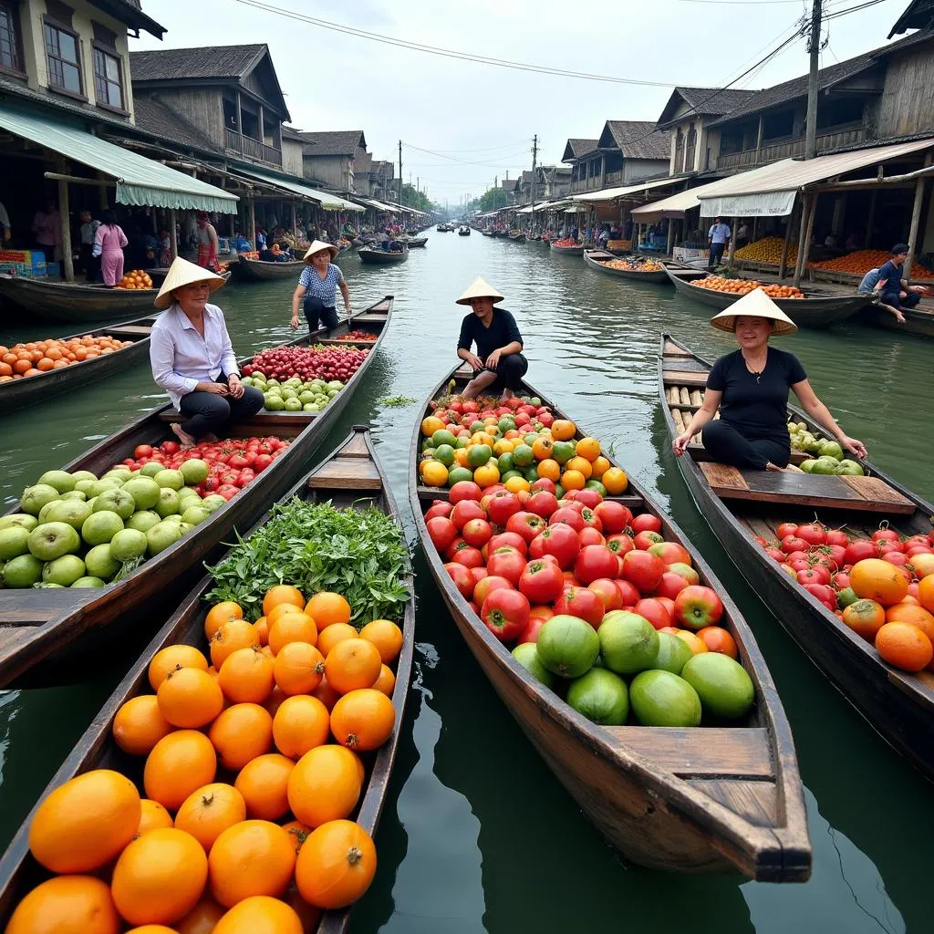 Vibrant Floating Market in the Mekong Delta