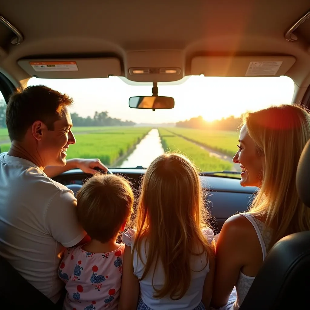 Family van road trip in Mekong Delta