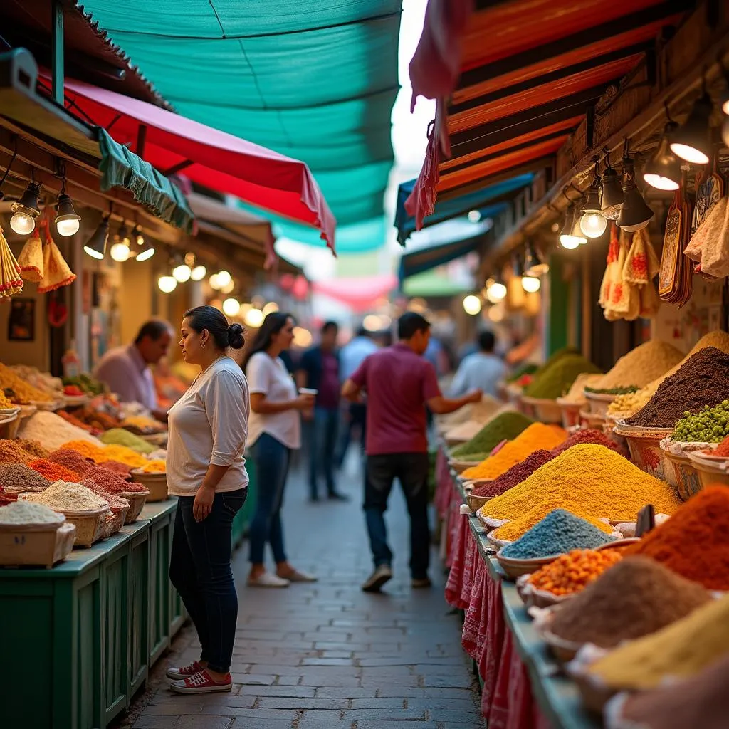 Vibrant Mexican market with traditional food