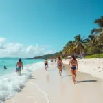 Tourists relaxing on a sunny Mexican beach