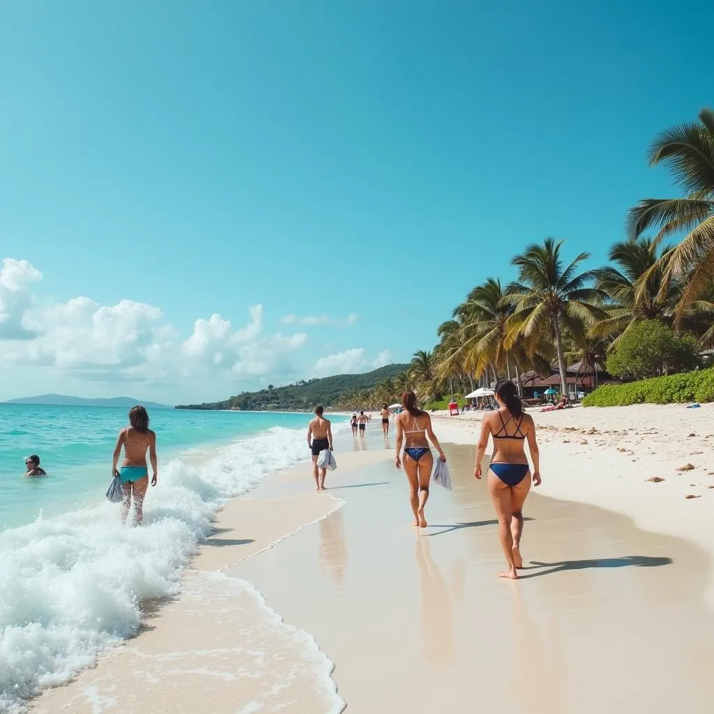 Tourists relaxing on a sunny Mexican beach